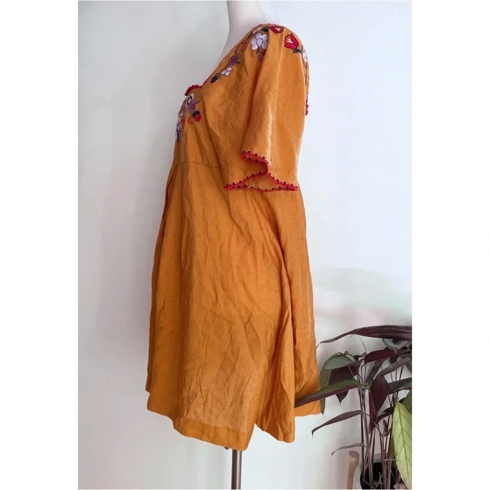 Madewell Floral Embroidered Square-Neck Marigold Yellow Mini Dress Small​​​​​ - Picture 6 of 11